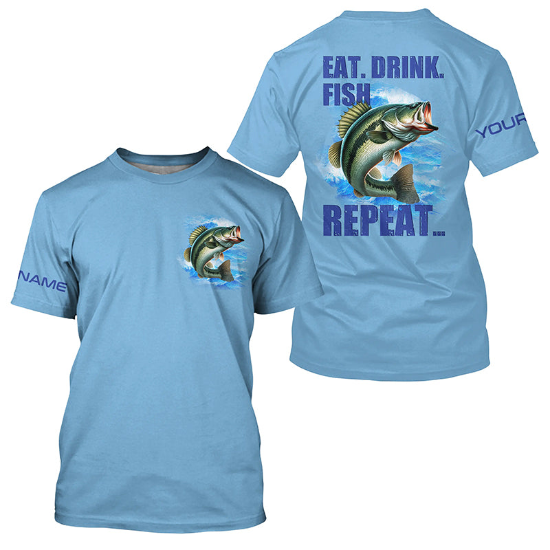 Largemouth Bass Fishing Custom Long Sleeve Performance Fishing Eat Drink Fish Repeat | Blue NQS6613