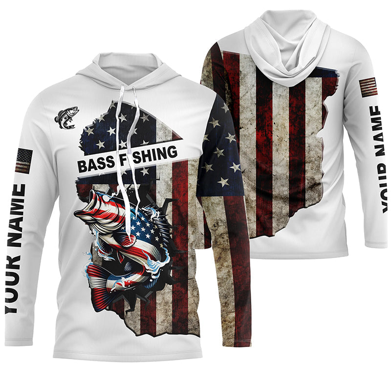 American flag largemouth Bass patriotic fishing UV long sleeve Custom fishing apparel NQS1178