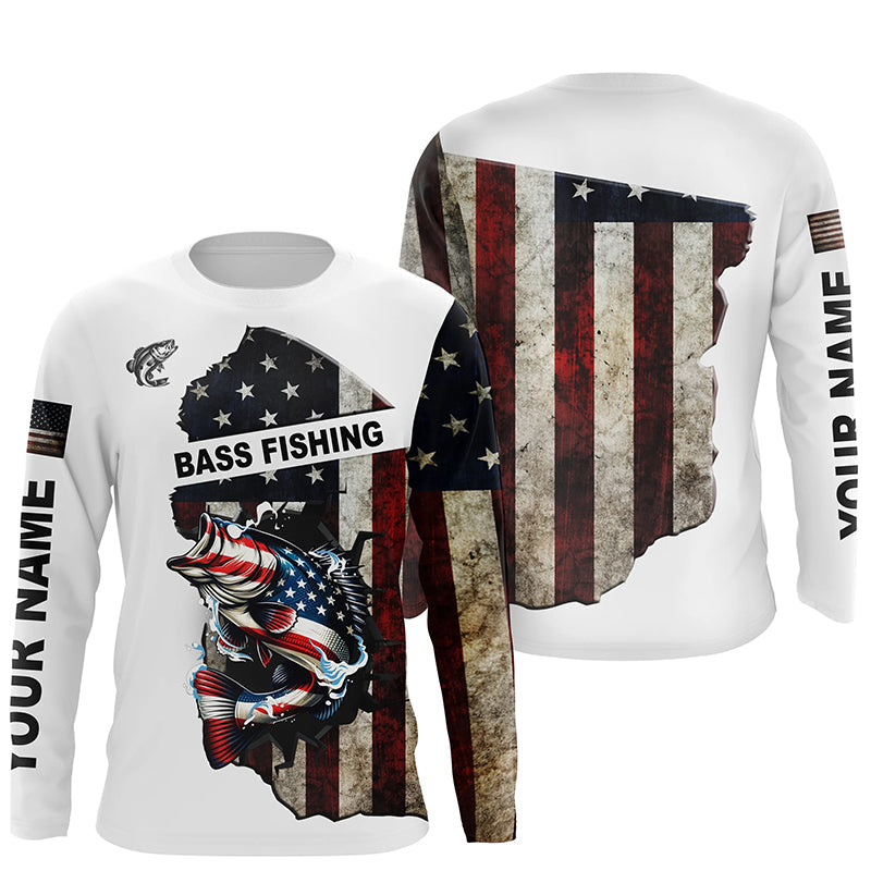 American flag largemouth Bass patriotic fishing UV long sleeve Custom fishing apparel NQS1178
