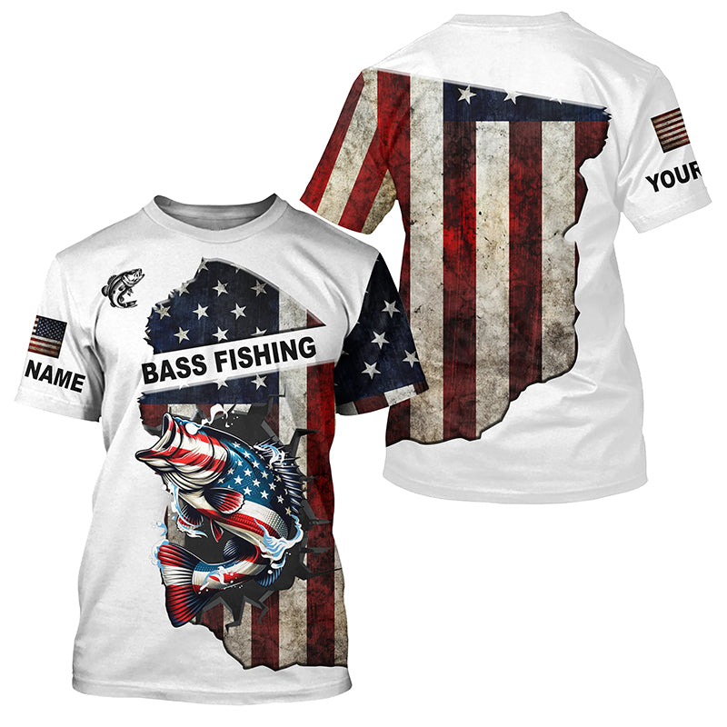 American flag largemouth Bass patriotic fishing UV long sleeve Custom fishing apparel NQS1178