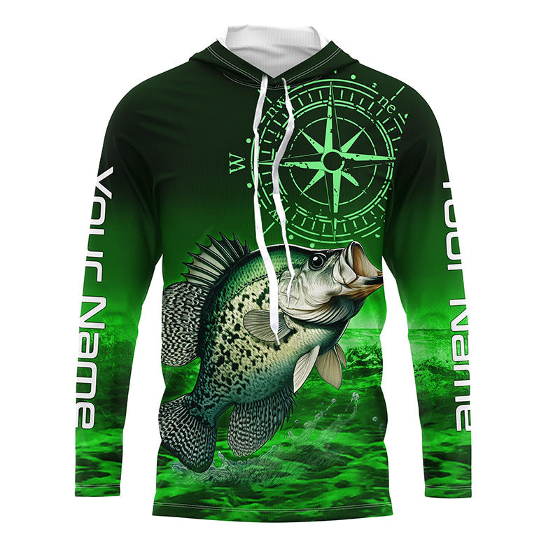 Personalized Crappie Green Long Sleeve Performance Fishing, Crappie compass tournament NQS5950