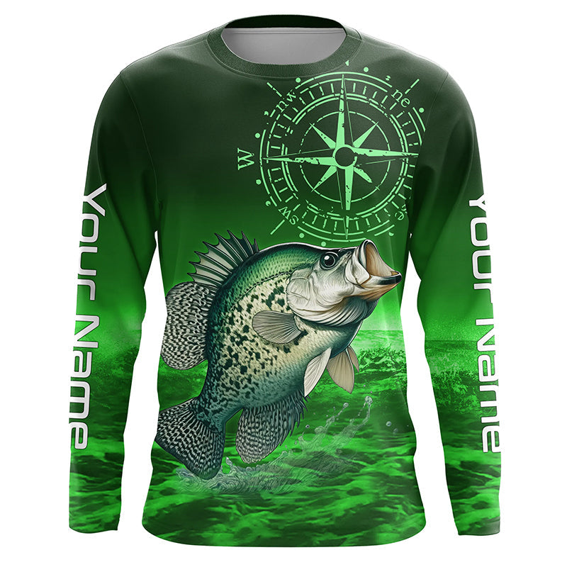 Personalized Crappie Green Long Sleeve Performance Fishing, Crappie compass tournament NQS5950