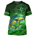 Personalized Mahi mahi Green Long Sleeve Performance Fishing, Dorado compass tournament NQS5951
