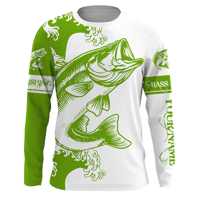 Personalized Largemouth bass fishing tattoo, Bass Long Sleeve Fishing tournament| Green NQS3768