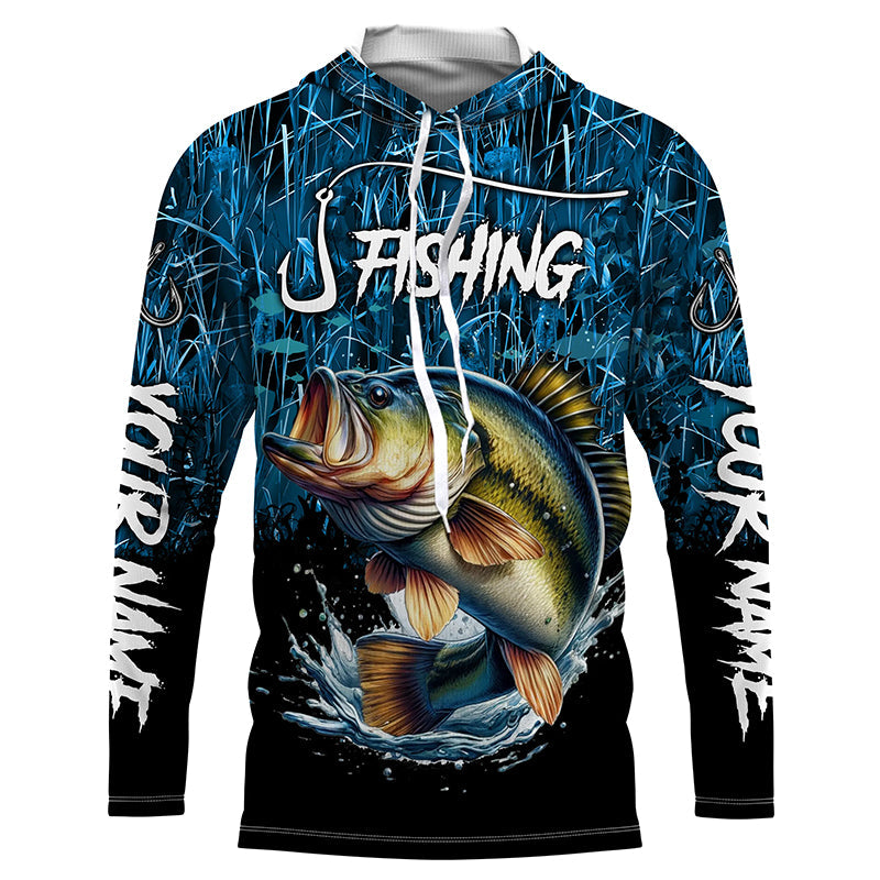 Largemouth bass Fish blue camo fishing Custom name long sleeves fishing NQS4142