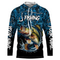 Largemouth bass Fish blue camo fishing Custom name long sleeves fishing NQS4142
