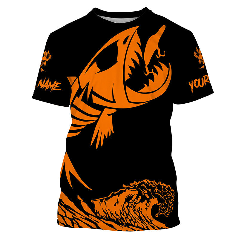 Fish skeleton reaper orange black sun protection performance custom name long sleeve fishing NQS6618
