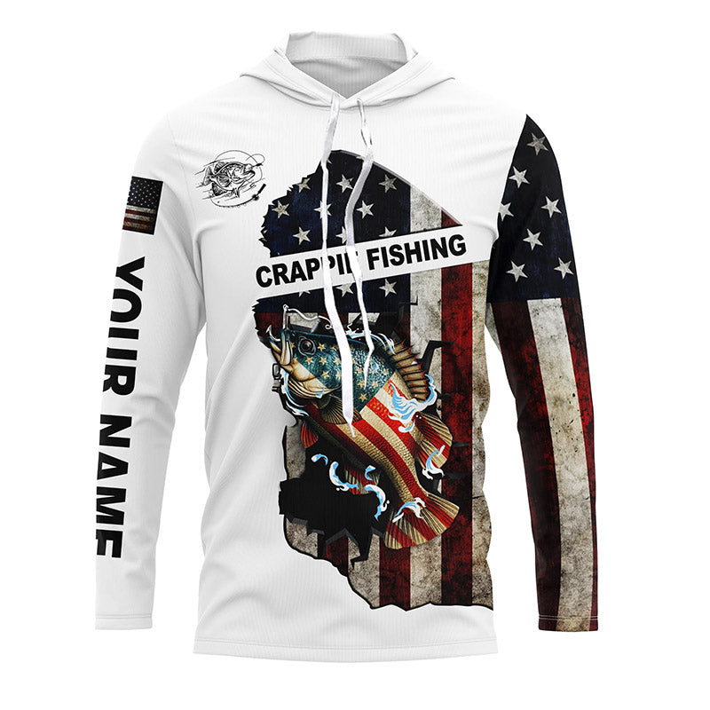 American flag Crappie patriotic fishing UV long sleeve Custom fishing apparel NQS2512