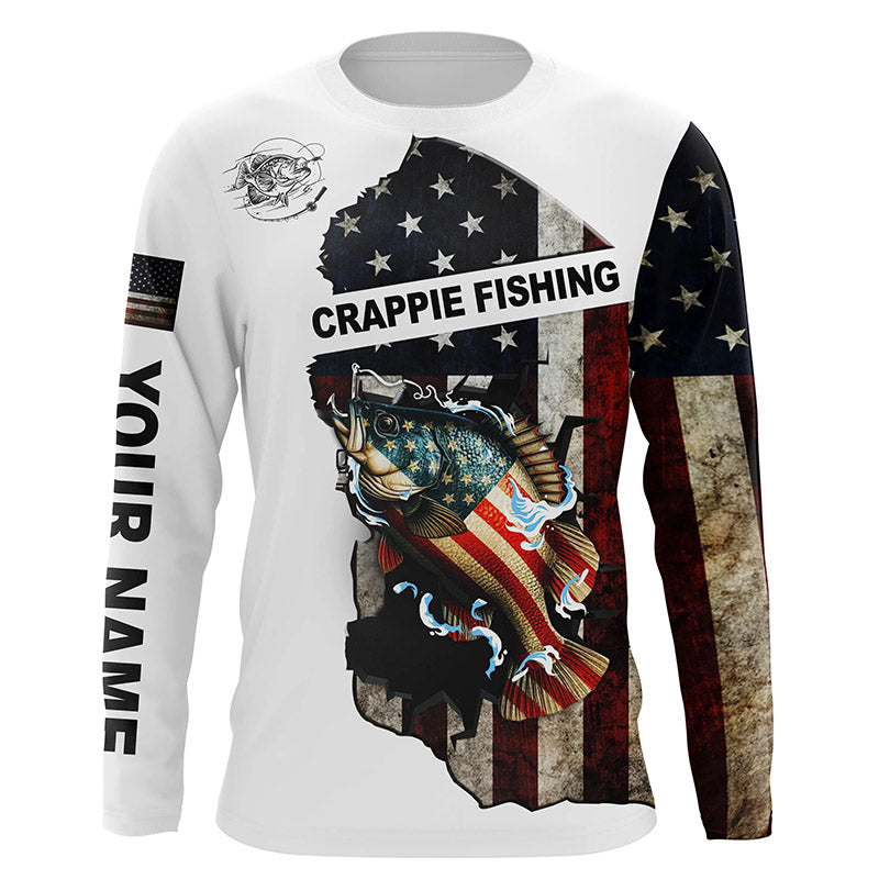 American flag Crappie patriotic fishing UV long sleeve Custom fishing apparel NQS2512