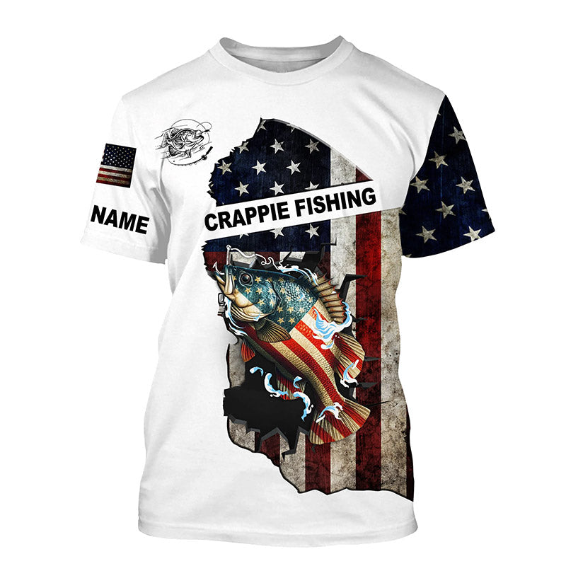 American flag Crappie patriotic fishing UV long sleeve Custom fishing apparel NQS2512