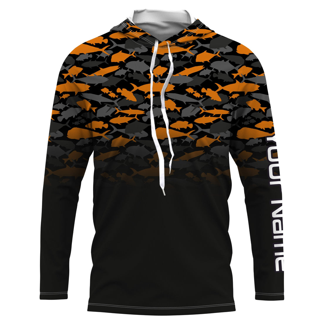 Fishing black orange camouflage UV long sleeve, hooded camo Custom fishing apparel NQS2514