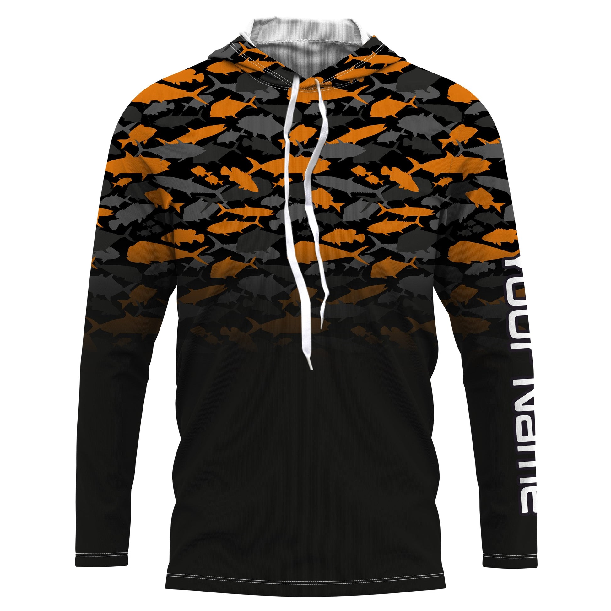 Fishing black orange camouflage UV long sleeve, hooded camo Custom fishing apparel NQS2514