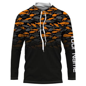 Fishing black orange camouflage UV long sleeve, hooded camo Custom fishing apparel NQS2514