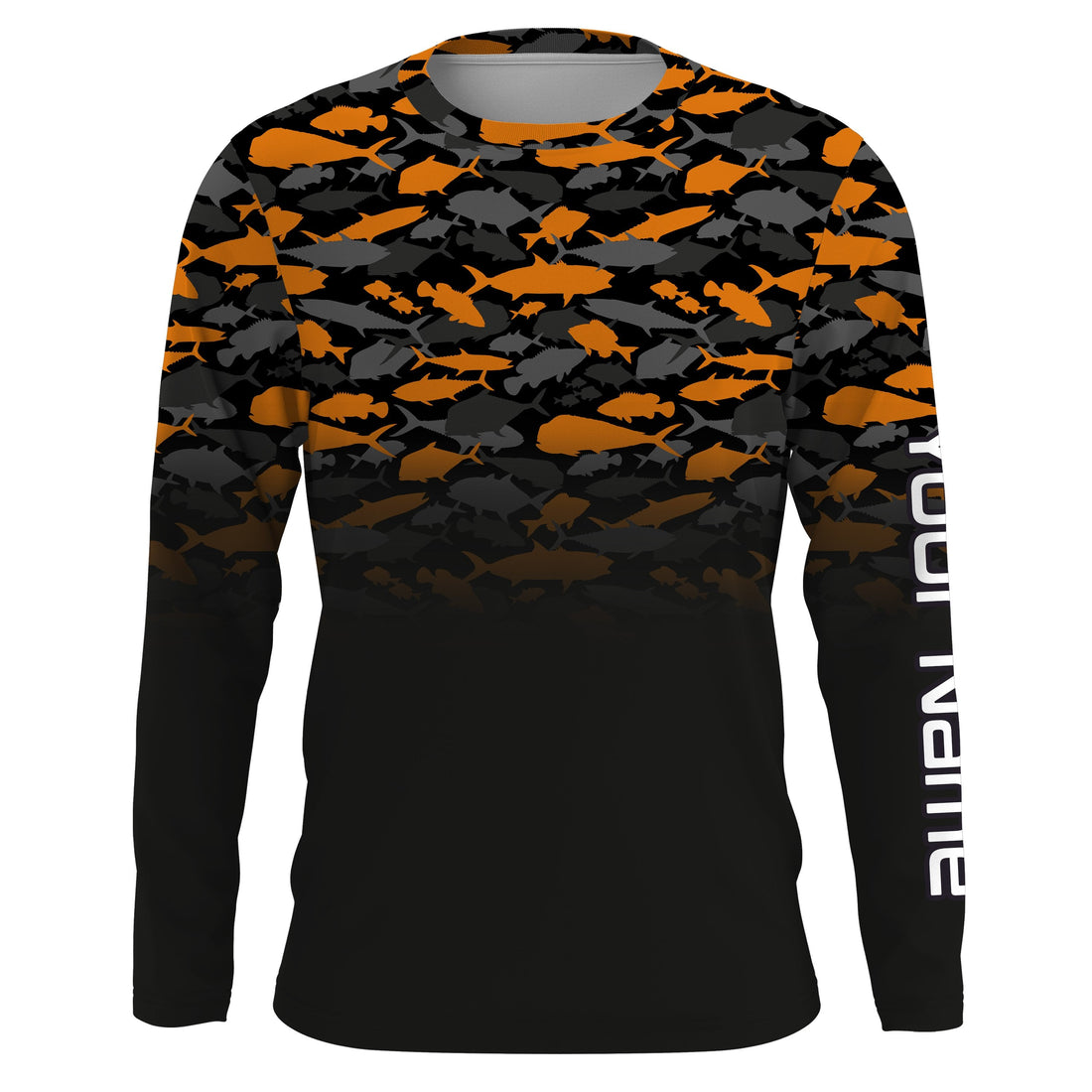 Fishing black orange camouflage UV long sleeve, hooded camo Custom fishing apparel NQS2514