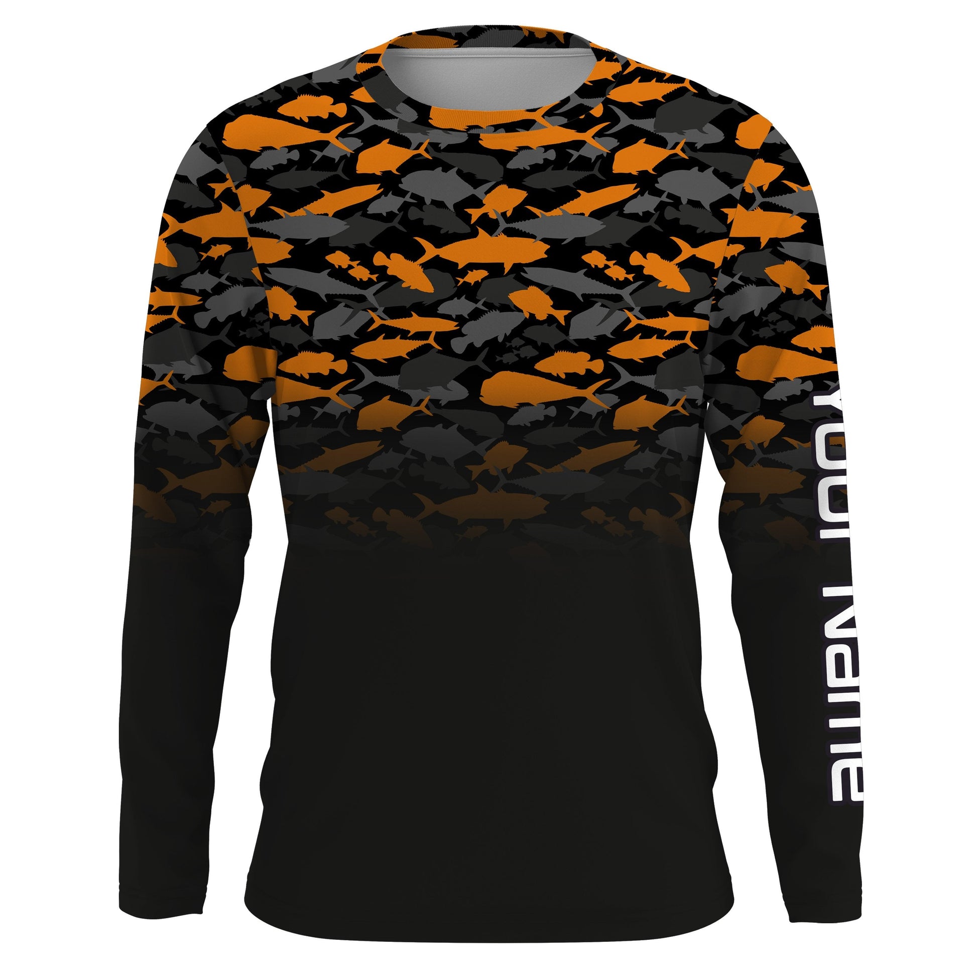Fishing black orange camouflage UV long sleeve, hooded camo Custom fishing apparel NQS2514