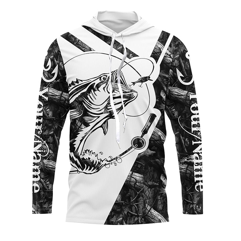 Largemouth Bass Fishing gray camo performance fishing Customize name long sleeves NQSD176