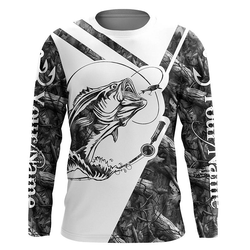 Largemouth Bass Fishing gray camo performance fishing Customize name long sleeves NQSD176