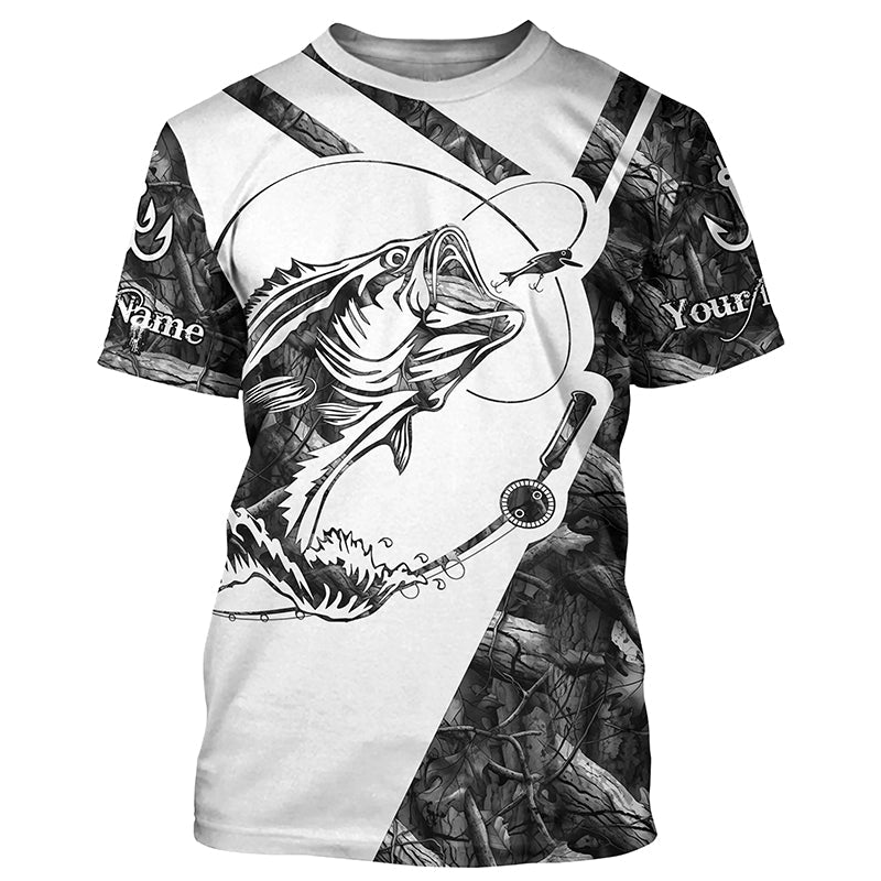 Largemouth Bass Fishing gray camo performance fishing Customize name long sleeves NQSD176