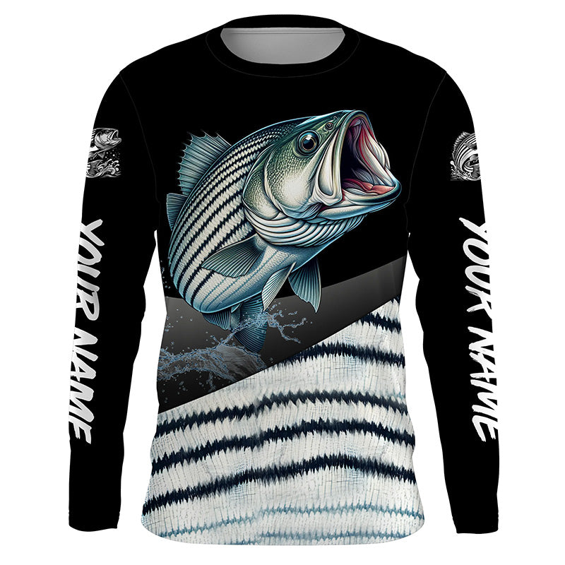 Personalized striped bass scales Fishing, striper Custom Long Sleeve Performance Fishing NQS4947
