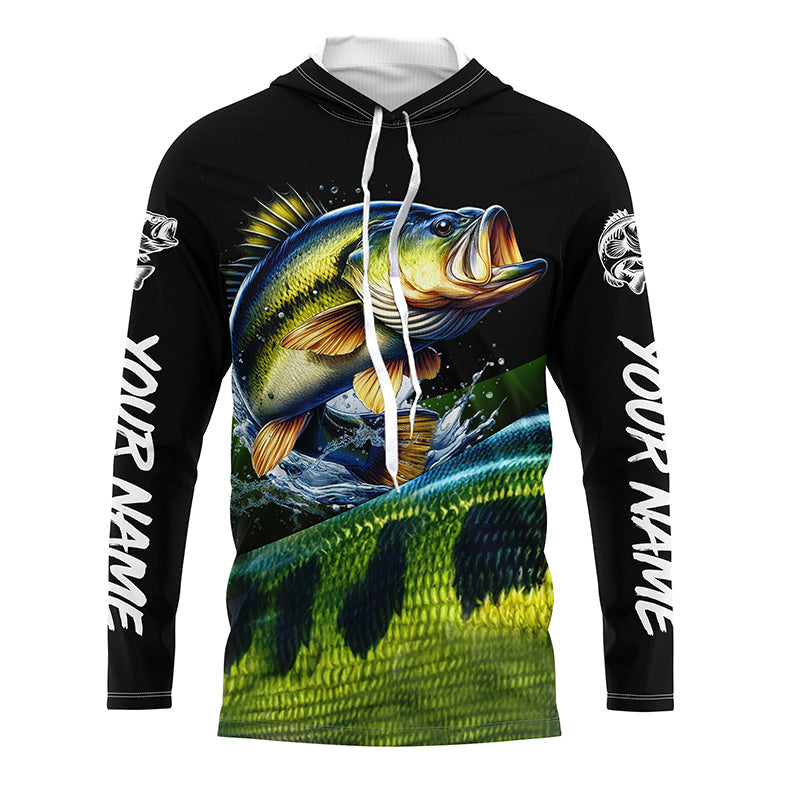 Personalized green bass scales Fishing, Custom Long Sleeve Performance bass Fishing NQS4948