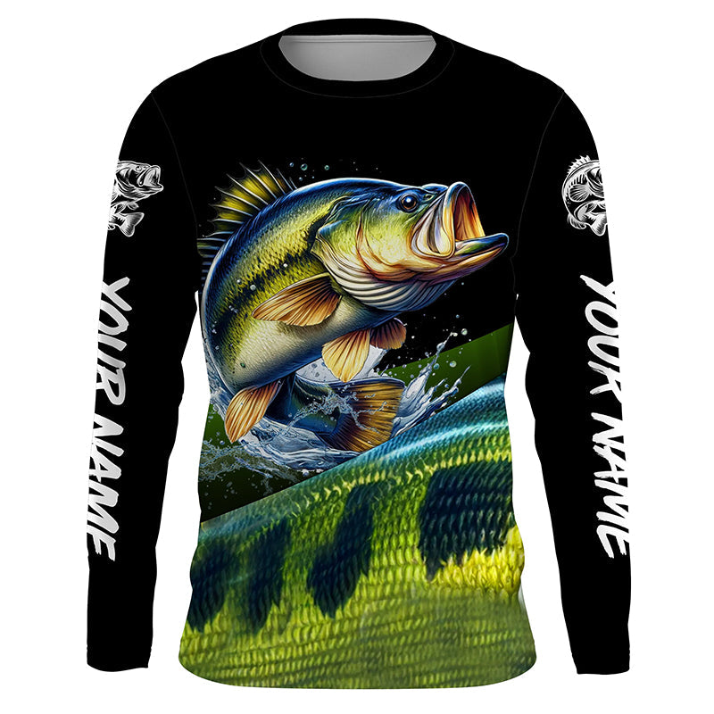 Personalized green bass scales Fishing, Custom Long Sleeve Performance bass Fishing NQS4948