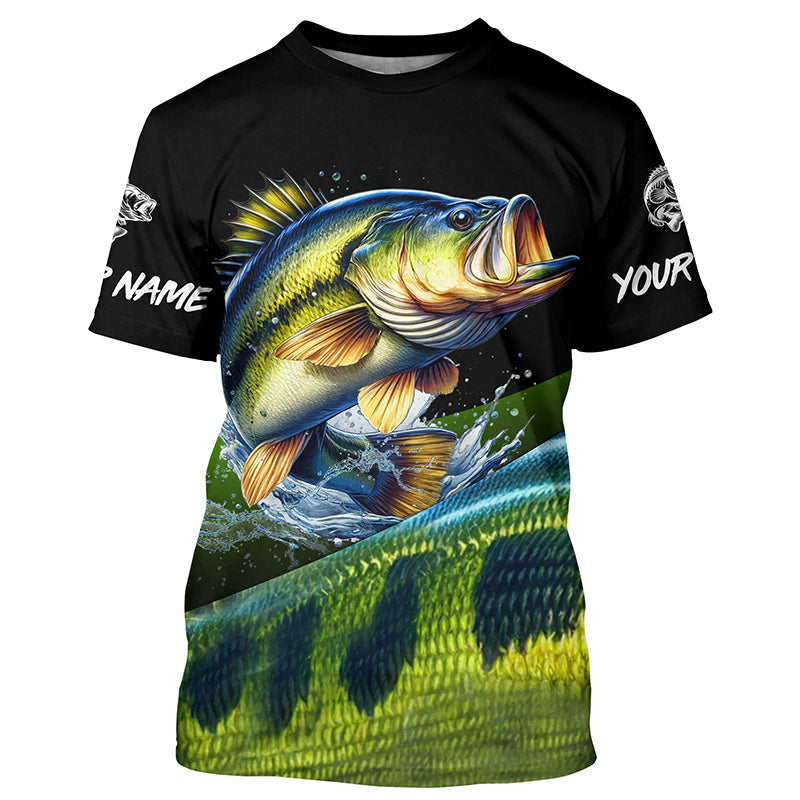 Personalized green bass scales Fishing, Custom Long Sleeve Performance bass Fishing NQS4948