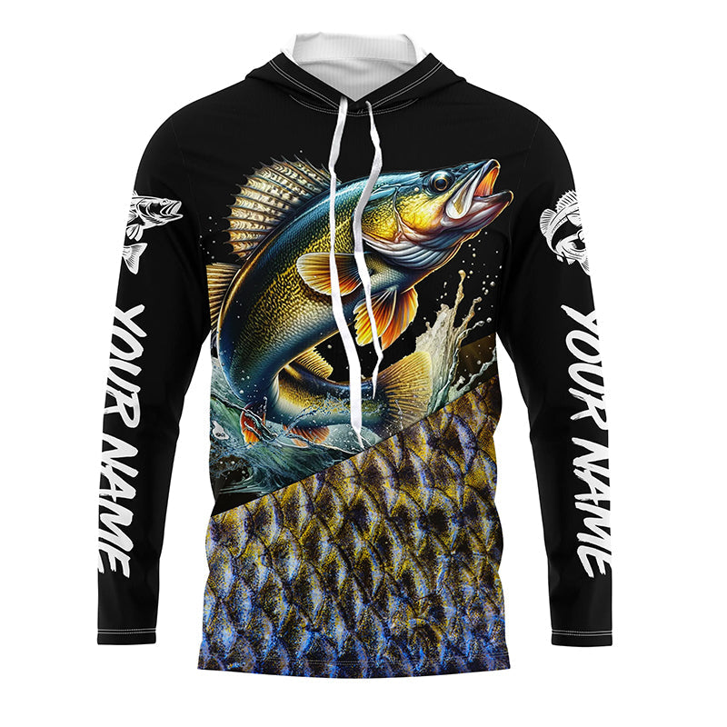 Personalized Walleye scales Fishing, Custom Long Sleeve Performance walleye Fishing NQS4949