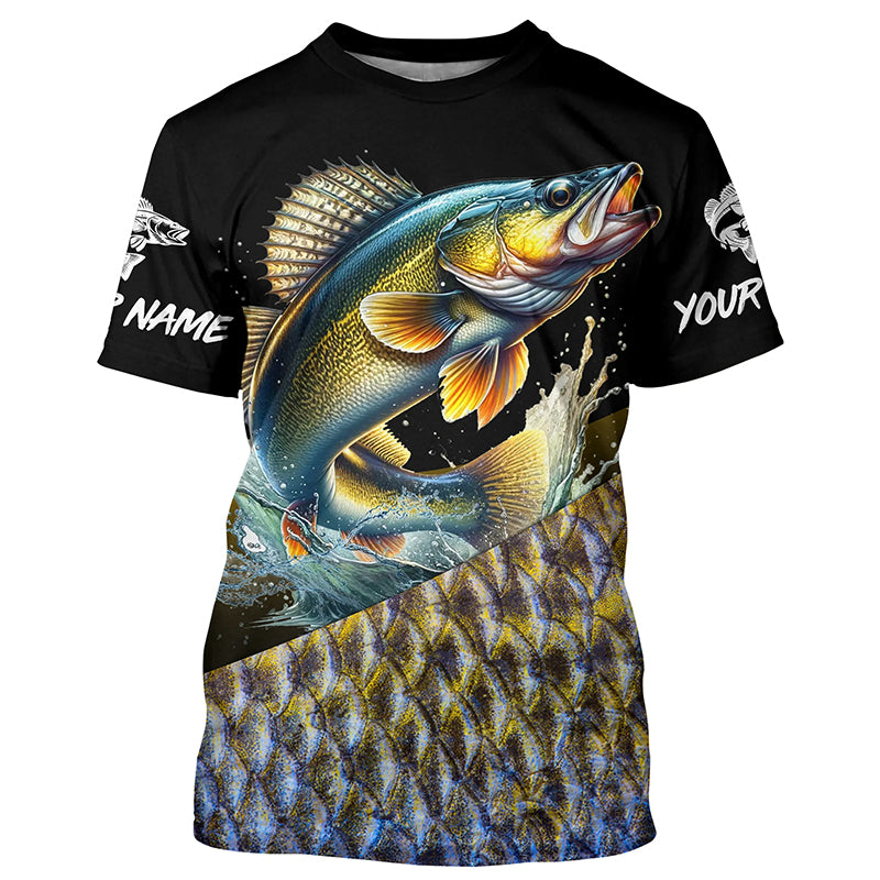 Personalized Walleye scales Fishing, Custom Long Sleeve Performance walleye Fishing NQS4949
