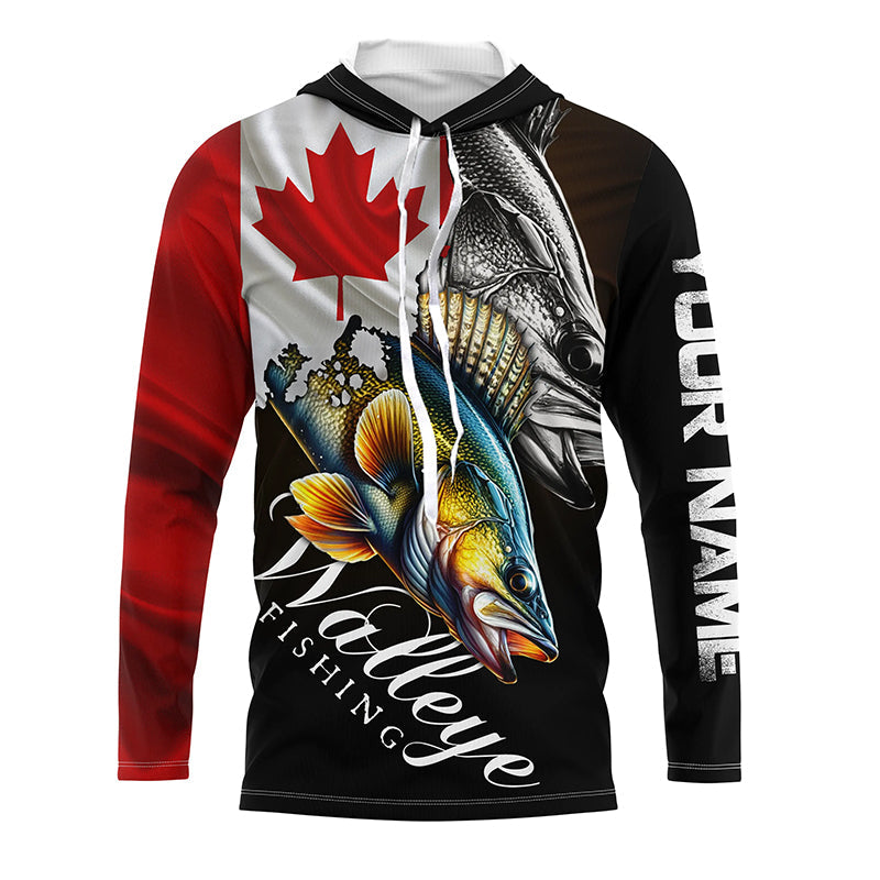 Walleye UV protection long sleeves fishing Canada flag patriot Customize walleye fisherman gifts NQS7640