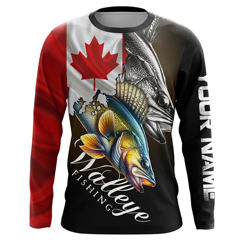 Walleye UV protection long sleeves fishing Canada flag patriot Customize walleye fisherman gifts NQS7640