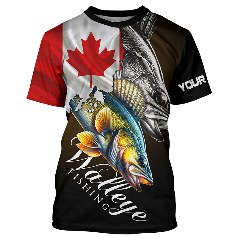Walleye UV protection long sleeves fishing Canada flag patriot Customize walleye fisherman gifts NQS7640