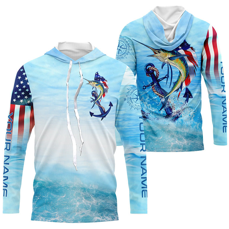 Sailfish fishing blue water anchor compass American flag custom long sleeve deep sea Fishing NQS5972