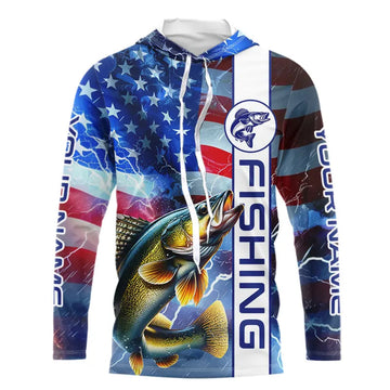 American Flag Walleye lightning Long Sleeve Fishing custom Patriotic Walleye fishing NQS9561