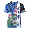 American Flag Northern Pike lightning Long Sleeve Fishing custom Patriotic Pike fishing NQS9562