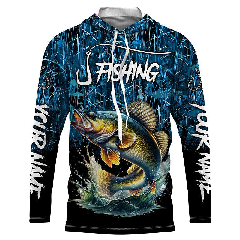 Walleye Fishing blue camo fishing Custom name UV protection long sleeves fishing NQS5770