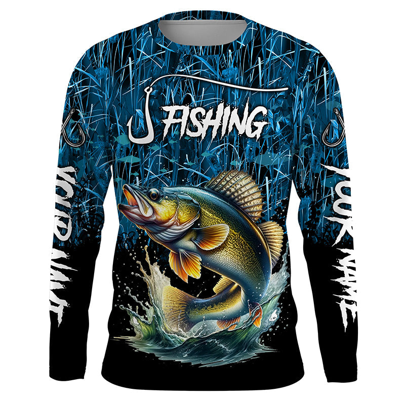 Walleye Fishing blue camo fishing Custom name UV protection long sleeves fishing NQS5770