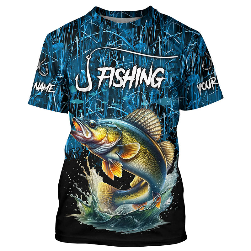Walleye Fishing blue camo fishing Custom name UV protection long sleeves fishing NQS5770