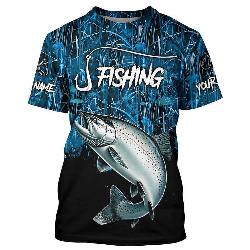 Chinook salmon Fishing blue camo Custom UV protection long sleeves fishing NQS5772