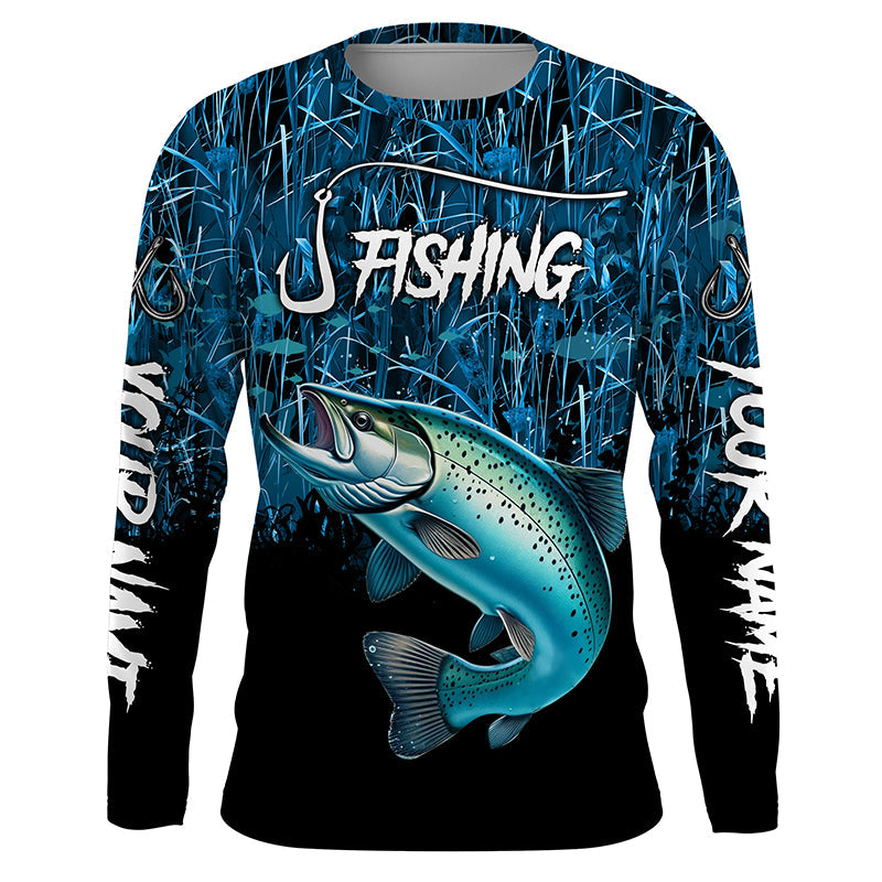 Chinook salmon Fishing blue camo Custom UV protection long sleeves fishing NQS5773