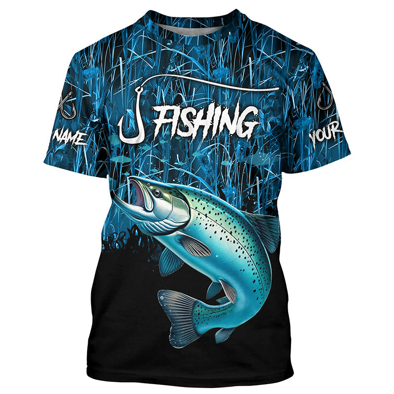 Chinook salmon Fishing blue camo Custom UV protection long sleeves fishing NQS5773