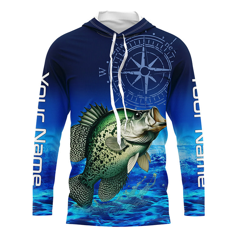 Personalized Crappie Blue Long Sleeve Performance Fishing, compass Crappie tournament NQS5983
