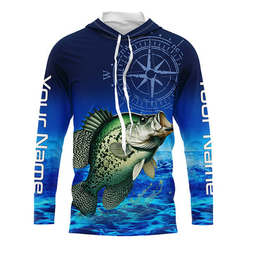 Personalized Crappie Blue Long Sleeve Performance Fishing, compass Crappie tournament NQS5983
