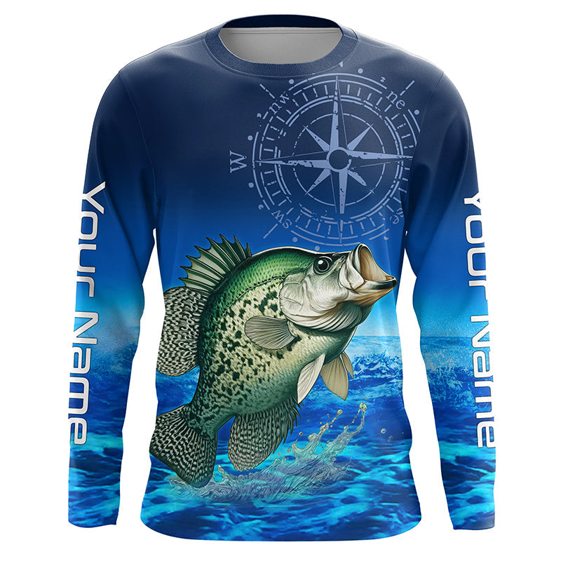 Personalized Crappie Blue Long Sleeve Performance Fishing, compass Crappie tournament NQS5983