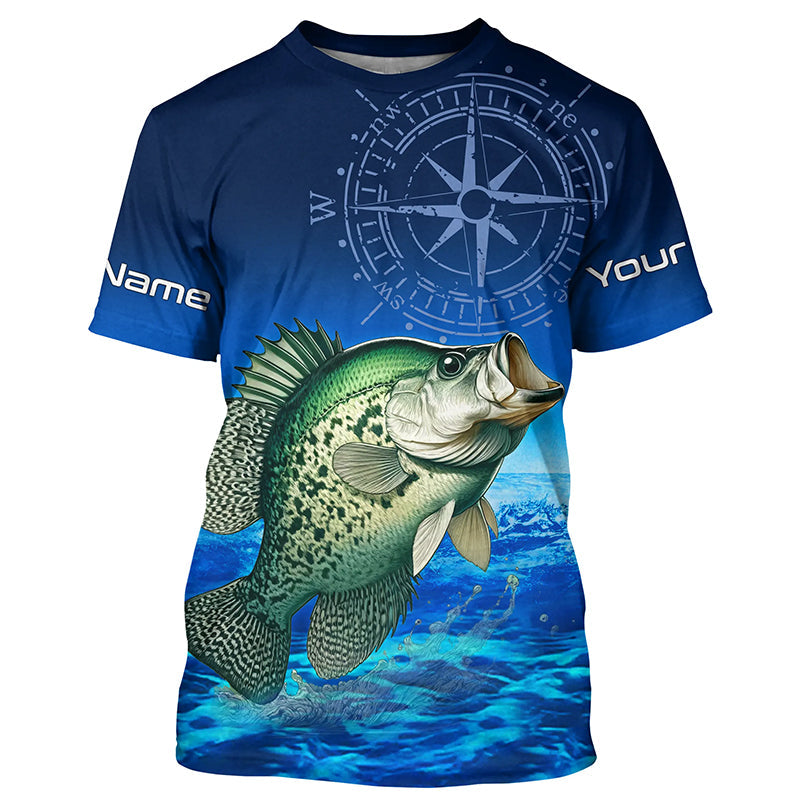 Personalized Crappie Blue Long Sleeve Performance Fishing, compass Crappie tournament NQS5983