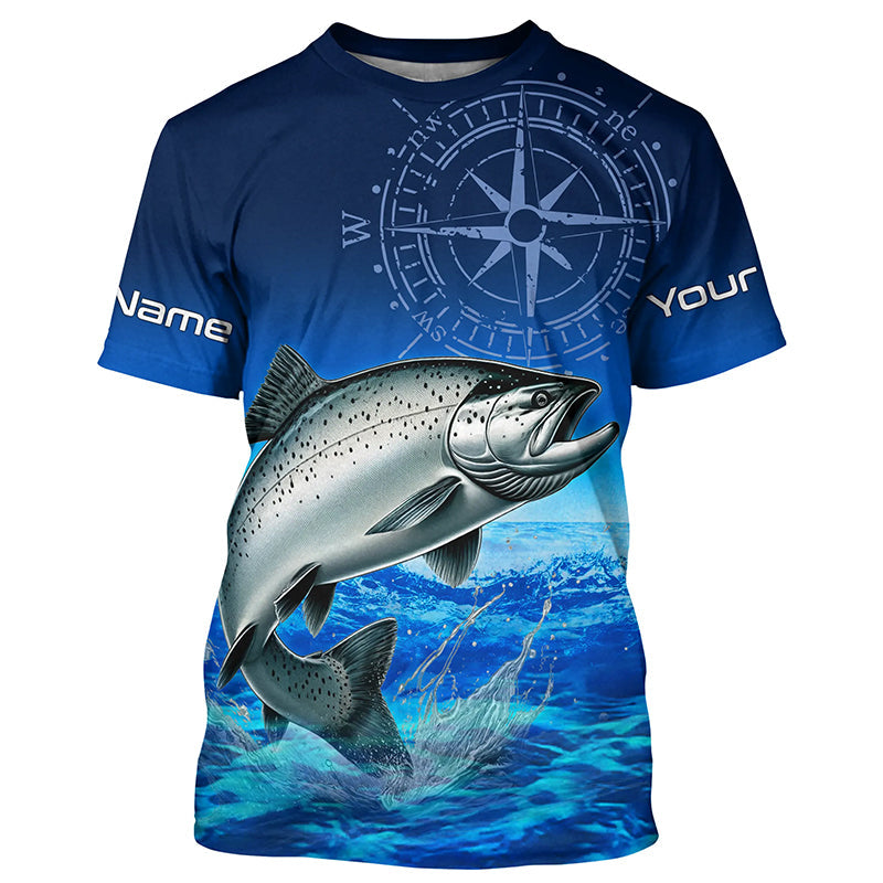 Personalized Chinook salmon Blue Long Sleeve Performance Fishing, compass tournament NQS5986