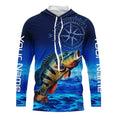 Personalized Peacock Bass Blue Long Sleeve Performance Fishing, compass Bass tournament NQS5987