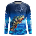 Personalized Peacock Bass Blue Long Sleeve Performance Fishing, compass Bass tournament NQS5987