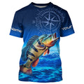 Personalized Peacock Bass Blue Long Sleeve Performance Fishing, compass Bass tournament NQS5987