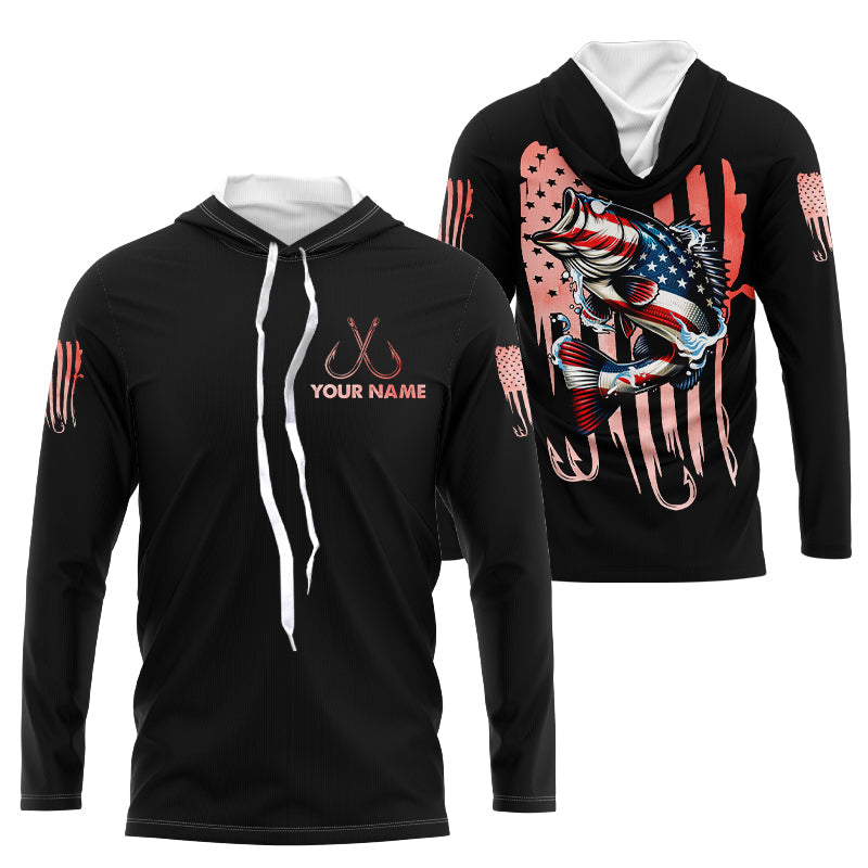 Bass Fishing American Flag patriotic Custom name long sleeves fishing NQS2233