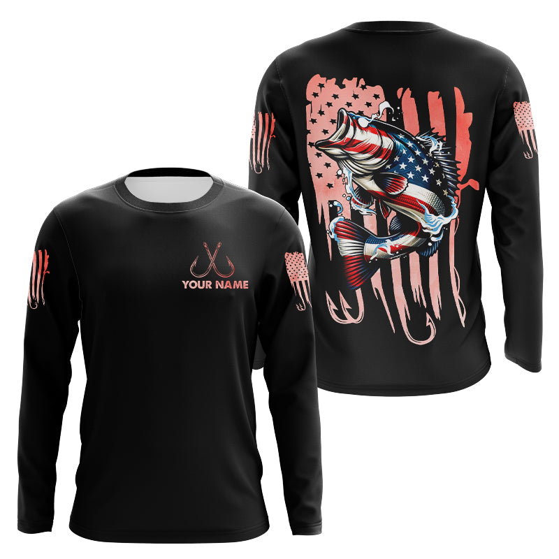 Bass Fishing American Flag patriotic Custom name long sleeves fishing NQS2233